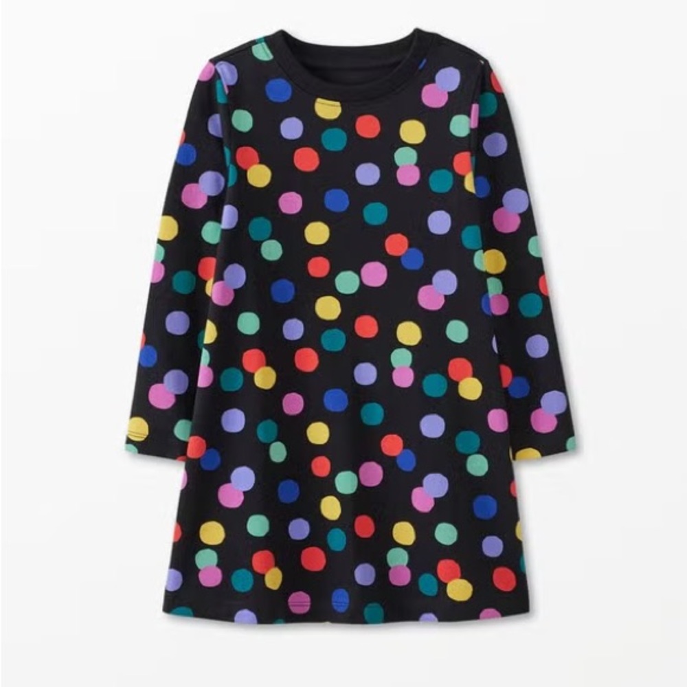 Hanna Andersson Long Sleeve Tee shirt dress black confetti colorful cotton 8